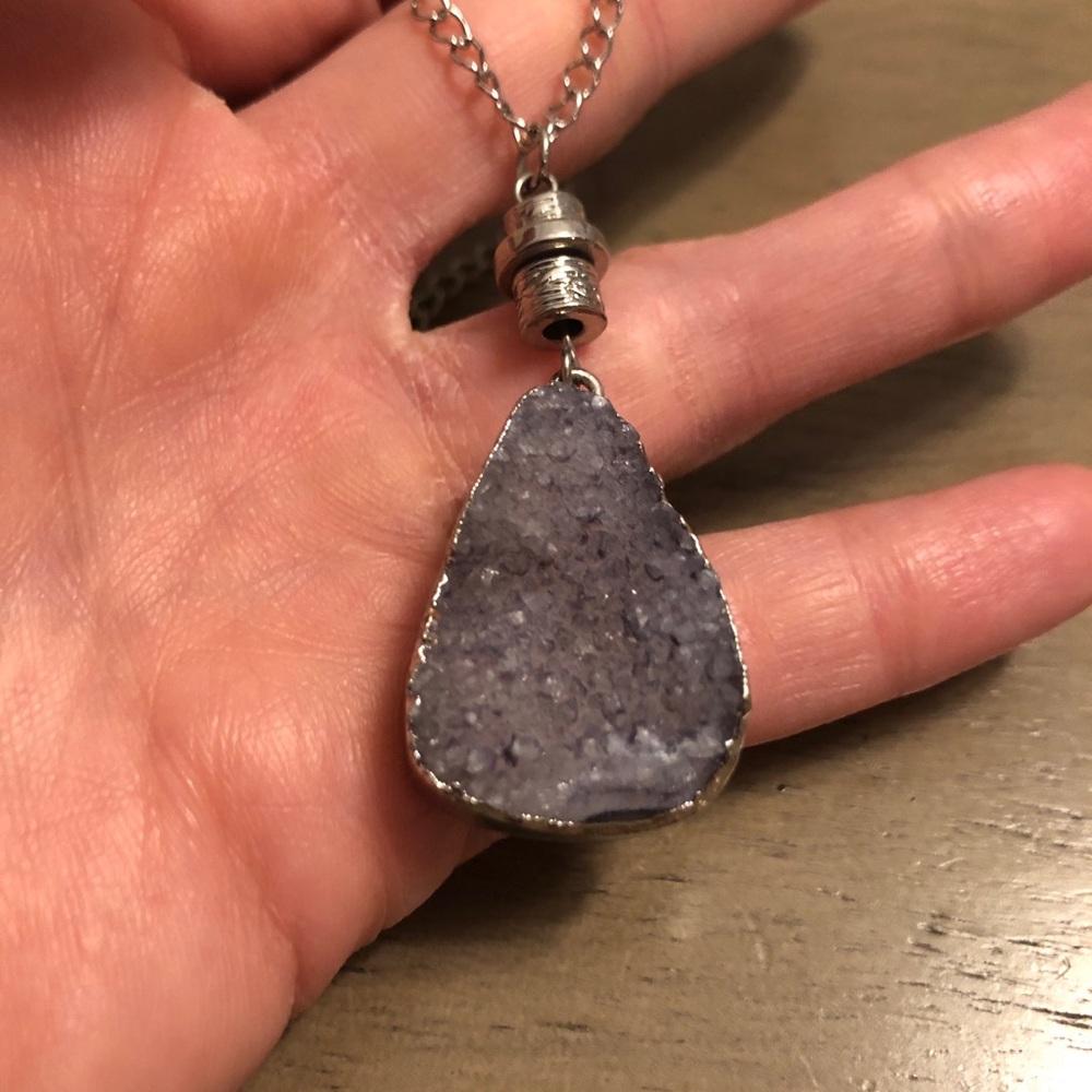 Elegant Silver Tone and Purple Amethyst Pendant Necklace